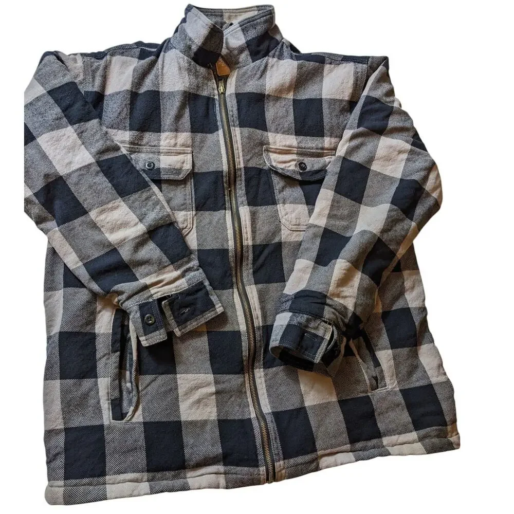 Field N Forest Sherpa Flannel Jacket Men XLT Zip BuffaloPlaid Lumberjack Shacket